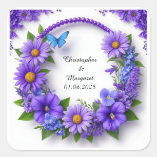 Wedding Floral Frame with Colourful Flowers Square Sticker