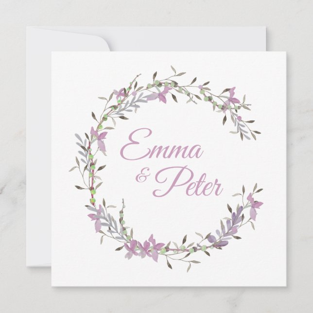 Wedding Floral Garland in Lilac Shades Save The Date (Front)