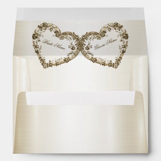 Wedding Floral Golden Ornate Heart Frame Elegant Envelope (Back (Bottom))