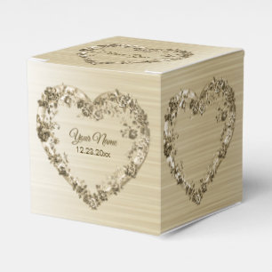 Wedding Floral Golden Ornate Heart Frame Elegant Favour Box