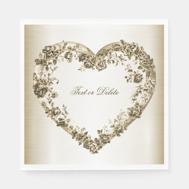 Wedding Floral Golden Ornate Heart Frame Elegant Napkin (Front)