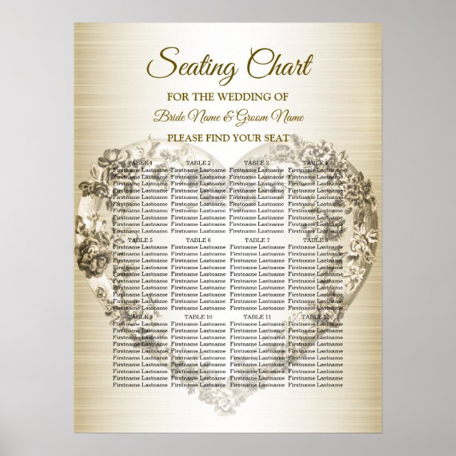 Wedding Floral Golden Ornate Heart Frame Elegant Poster (Front)