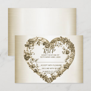 Wedding Floral Golden Ornate Heart Frame Elegant RSVP Card