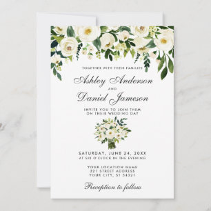 Wedding Floral Green White Watercolor Invitation