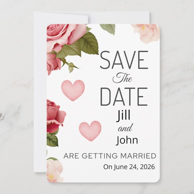 Wedding Floral Heart Save The Date Card (Front)