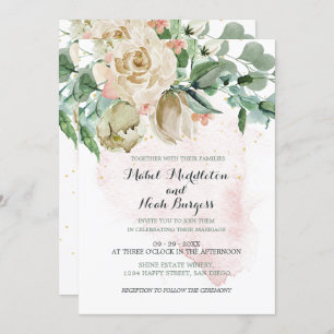 Wedding Floral Pink Green Foliage Elegant Rose  Invitation