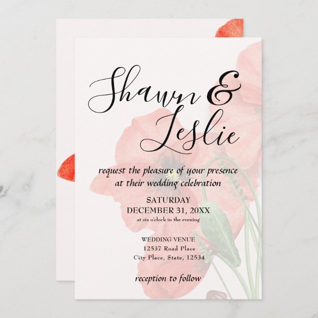 Wedding Floral Poppy Seed Invitation (Front/Back)
