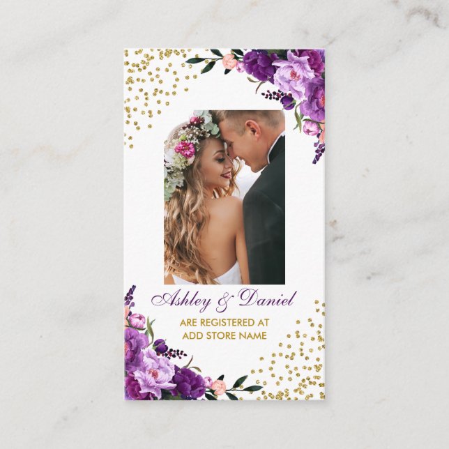 Wedding Floral Purple Registry Photo Insert Card P (Front)