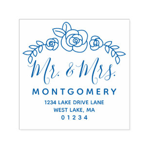 Wedding Floral Rose Vine Mr. & Mrs. Return Address Self-inking Stamp