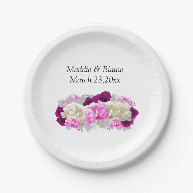 Wedding Floral Roses Peonies Paper Plates (Front)