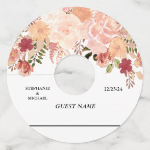 Wedding Floral Watercolor Peach Flower Wine Glass Tag