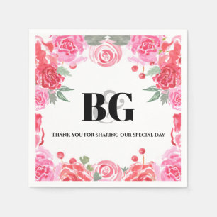 Wedding floral watercolor rose pattern napkin
