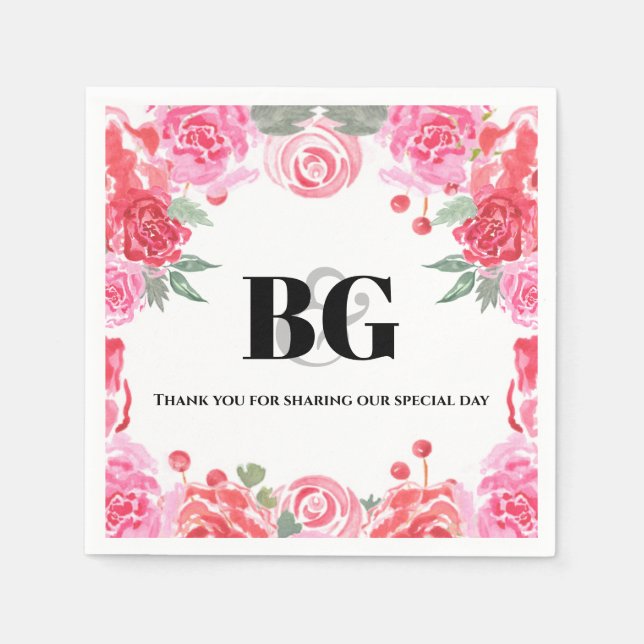 Wedding floral watercolor rose pattern napkin (Front)