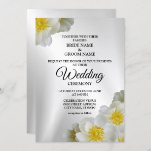 Wedding Floral White Yellow Silver Elegant Rustic Invitation