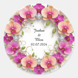 Wedding Floral Wreath Classic Round Sticker