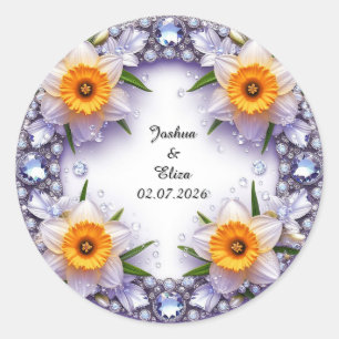 Wedding Floral Wreath Classic Round Sticker