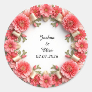 Wedding Floral Wreath Classic Round Sticker