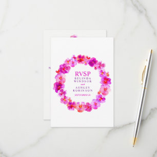 Wedding floral wreath pansy pink  RSVP card