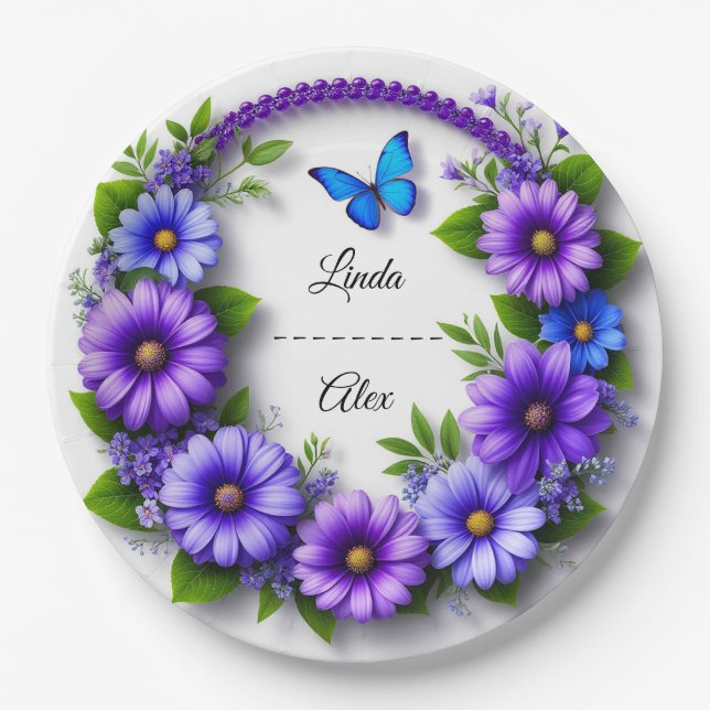 Wedding Floral Wreath Paper Plate (Front)