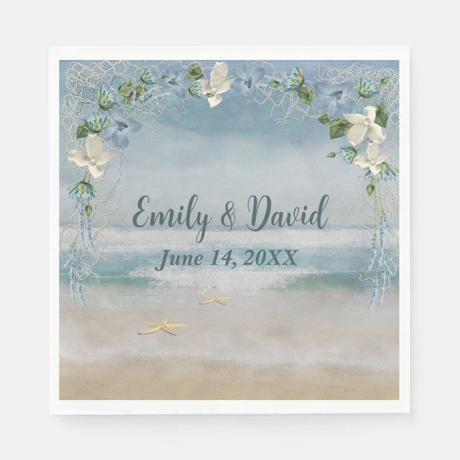 Wedding Flower Arch On Ocean Watercolor Napkin (Front)