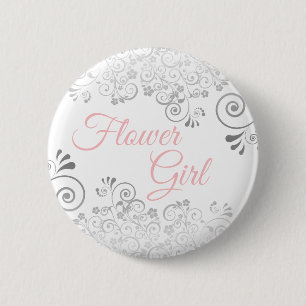 Wedding Flower Girl Button Pink & Grey