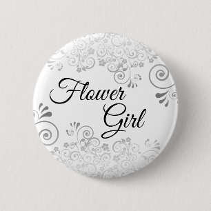 Wedding Flower Girl Button Silver Grey Frills