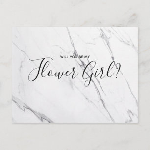 Wedding Flower Girl   White Marble Script Postcard