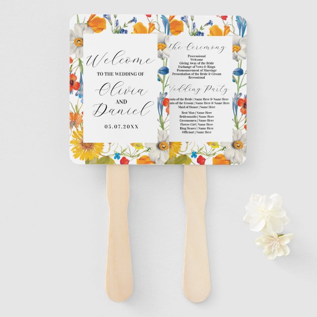 Wedding Flower Hand Fan Summer Florals Programme (Front and Back)