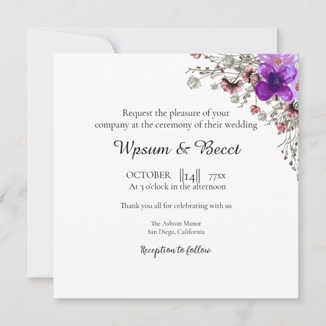 Wedding Flower Square Card Template Vector (Front)