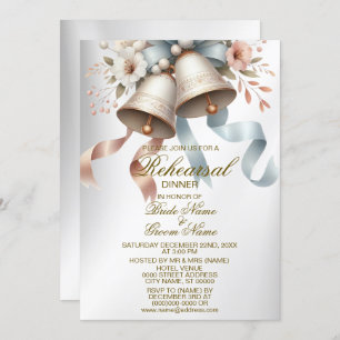 Wedding Flowers Bells Pink Blue Ribbons Beautiful  Invitation