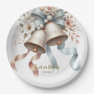 Wedding Flowers Bells Pink Blue Ribbons Beautiful Paper Plate