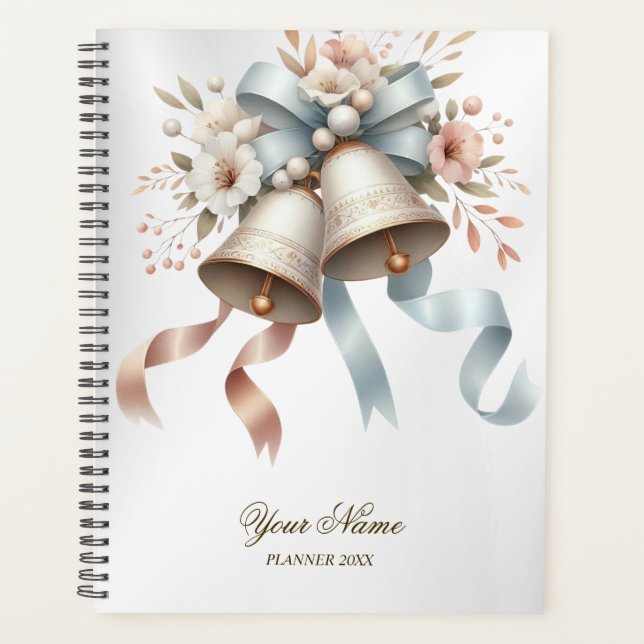 Wedding Flowers Bells Pink Blue Ribbons Beautiful  Planner (Front)