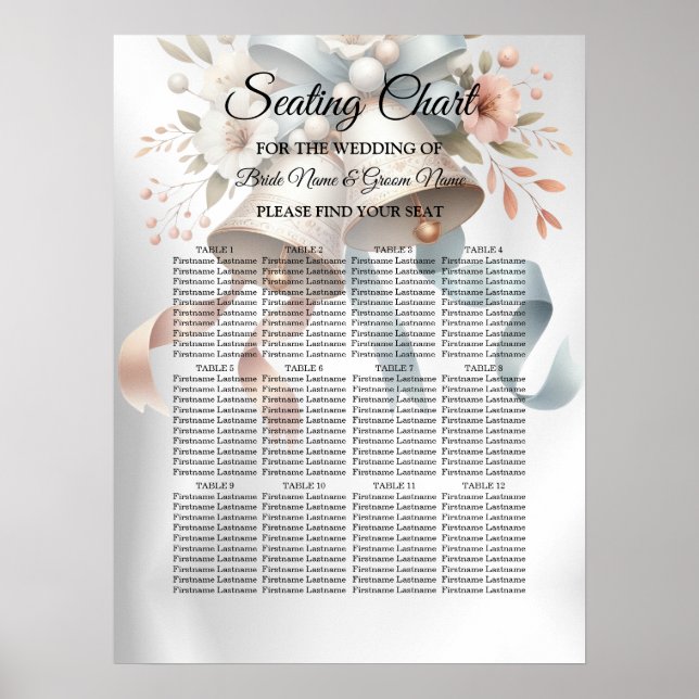 Wedding Flowers Bells Pink Blue Ribbons Beautiful Poster (Front)