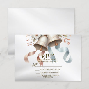 Wedding Flowers Bells Pink Blue Ribbons Beautiful RSVP Card