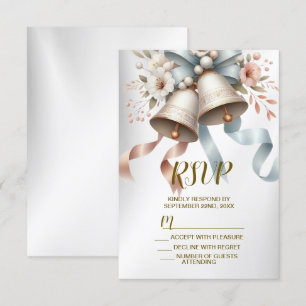 Wedding Flowers Bells Pink Blue Ribbons Beautiful RSVP Card