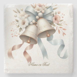 Wedding Flowers Bells Pink Blue Ribbons Beautiful Stone Coaster