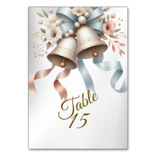 Wedding Flowers Bells Pink Blue Ribbons Beautiful Table Number