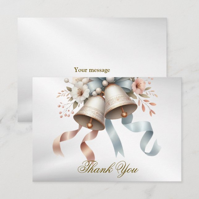 Wedding Flowers Bells Pink Blue Ribbons Beautiful Thank You Card (Front/Back)