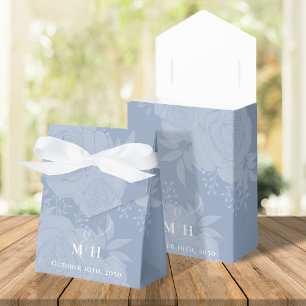 Wedding Flowers Botanical Blue Script Typography Favour Box