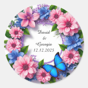 Wedding Flowers Circular Frame Classic Round Sticker