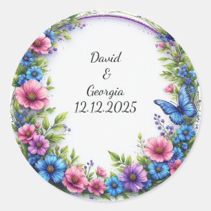 Wedding Flowers Circular Frame Classic Round Sticker
