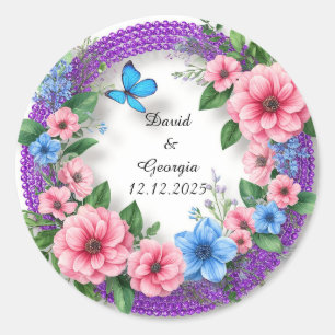 Wedding Flowers Circular Frame Classic Round Sticker