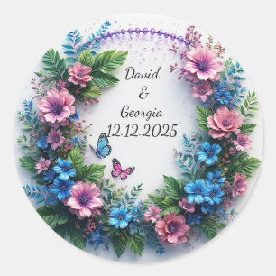 Wedding Flowers Circular Frame Classic Round Sticker
