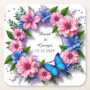 Wedding Flowers Circular Frame Square Paper Coaster