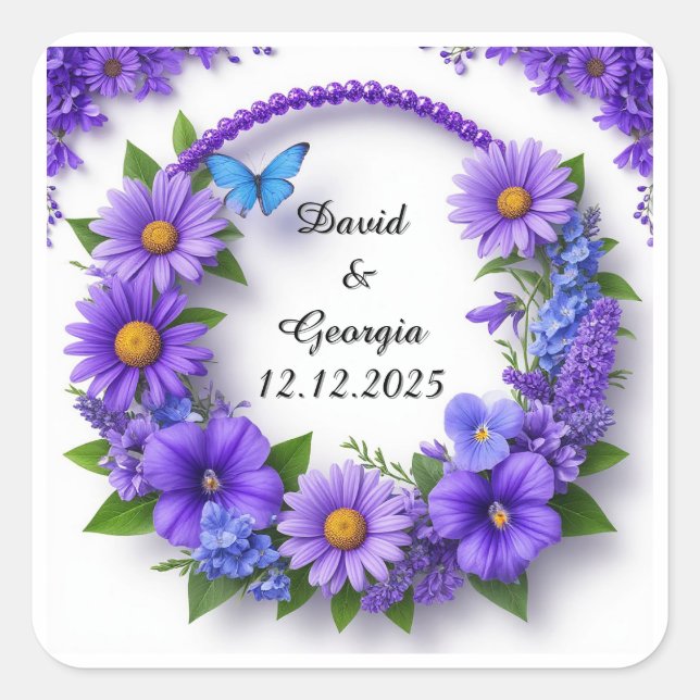 Wedding Flowers Circular Frame Square Sticker (Front)