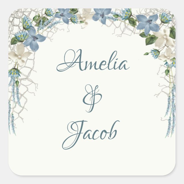 Wedding Flowers In a Floral Nautical Net Square Sticker (Front)