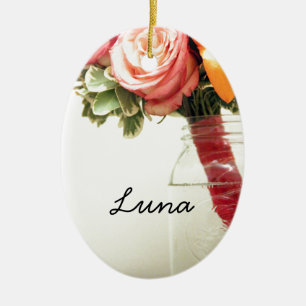 wedding flowers pink orange rose customise ceramic ornament