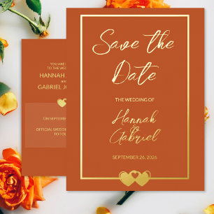 Wedding Foil Save the Date Terracotta Postcard