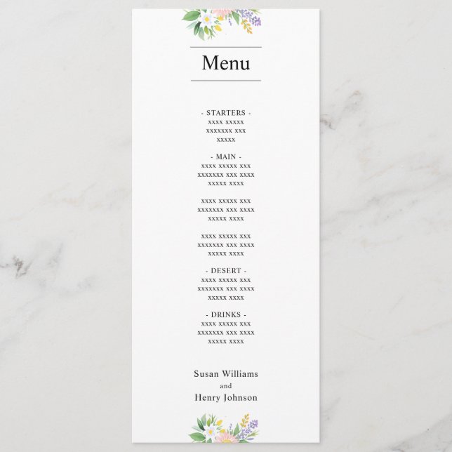 Wedding Food Menu | Classic Miniimal Floral (Front)