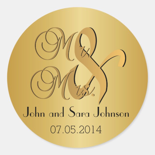 Wedding for the Mr & Mrs | Personalise Classic Round Sticker (Front)